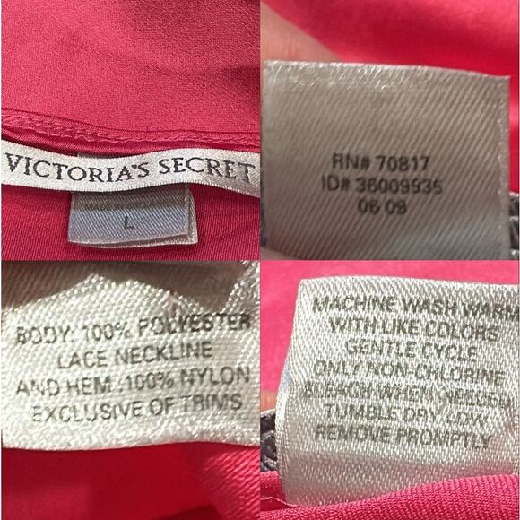 Victoria's Secret Hot Pink 2009 Lace Trim Satin Mini Slip Dress Chemise Sz Large - Picture 12 of 12